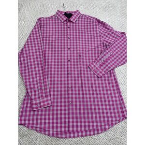 J FERRAR Shirt Mens 17/17.5 33/35 Pink Plaid White Blue Black Super Slim Fit